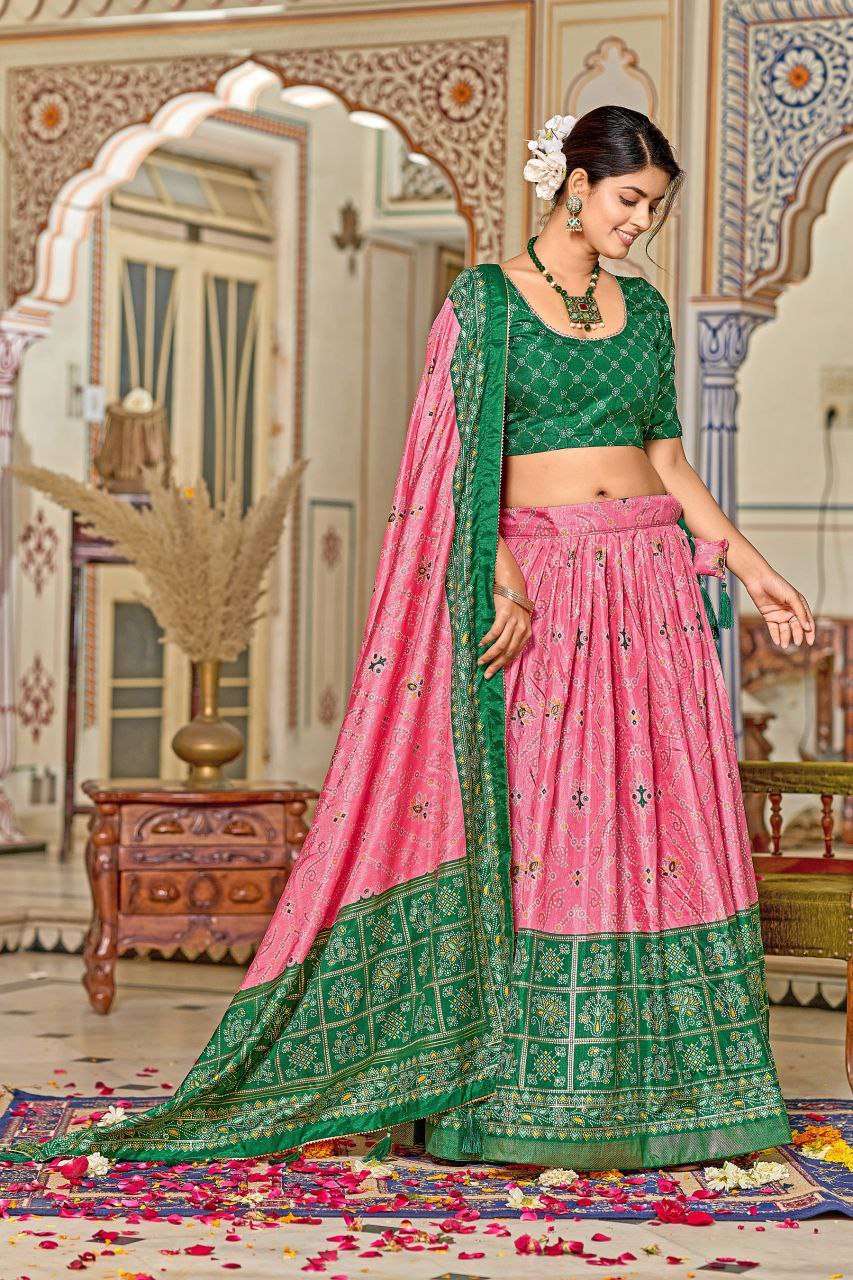 Women's Tussar Silk Patola Print Lehenga Choli Dupatta Set - Image 4