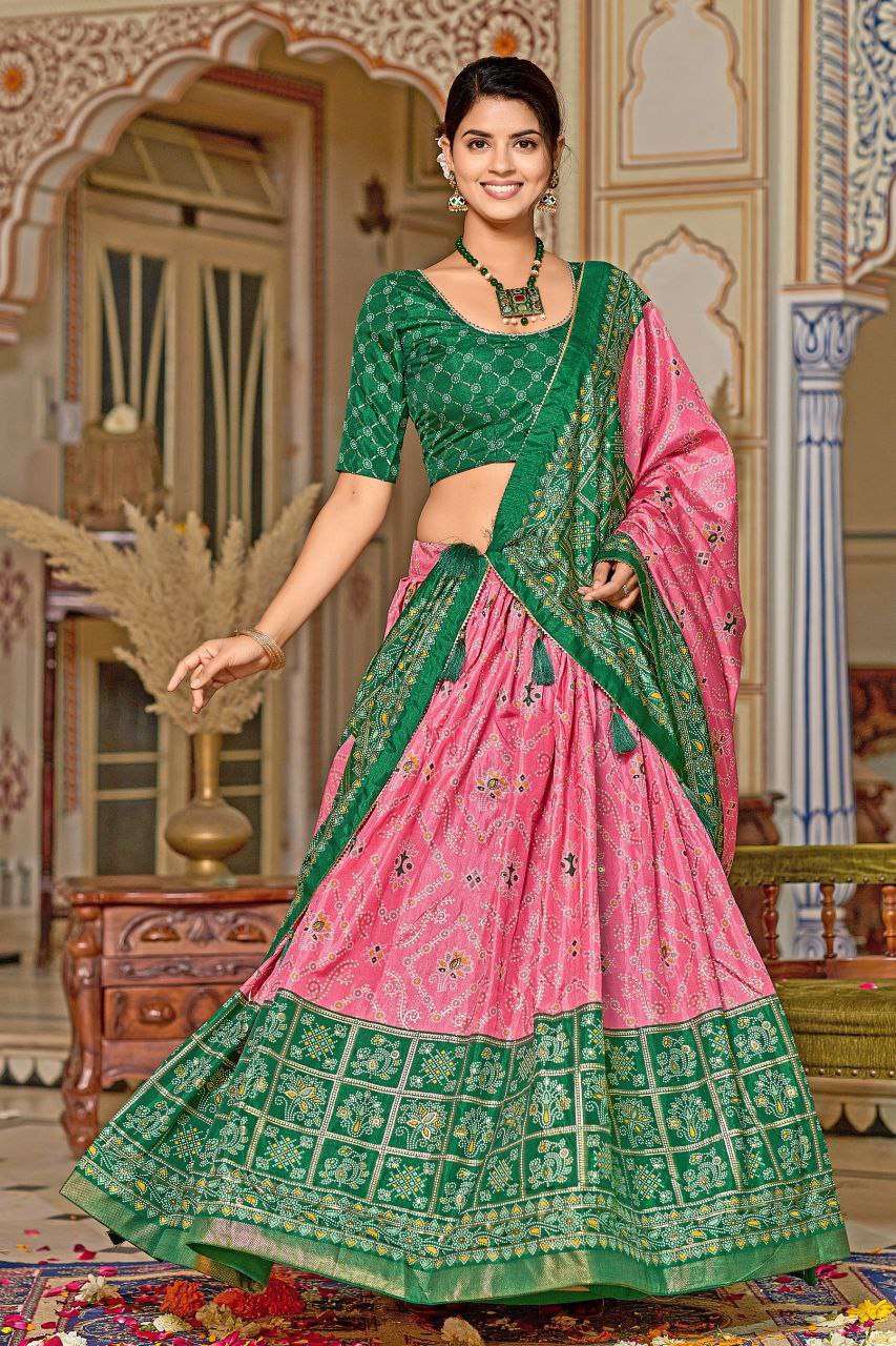Women's Tussar Silk Patola Print Lehenga Choli Dupatta Set - Image 6