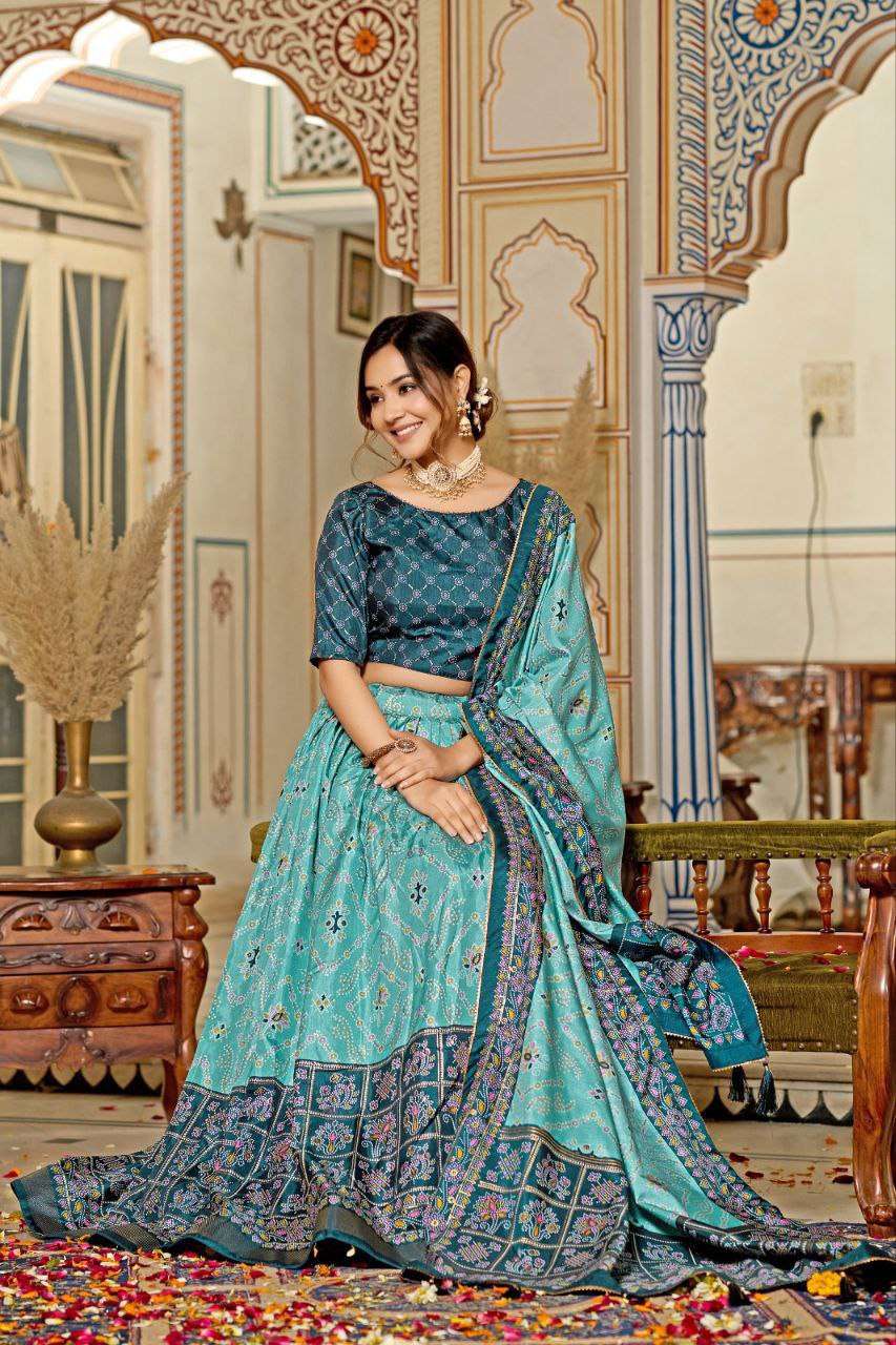 Women's Tussar Silk Patola Print Lehenga Choli Dupatta Set - Image 12