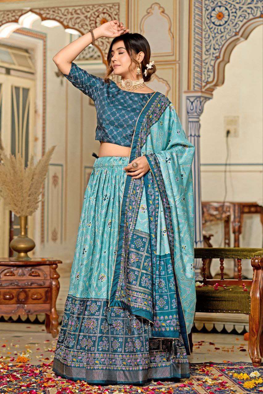 Women's Tussar Silk Patola Print Lehenga Choli Dupatta Set - Image 9